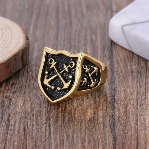 RTM203 Men's Titanium Steel Ring Punk Pirate Anchor Fishhook Jewelry