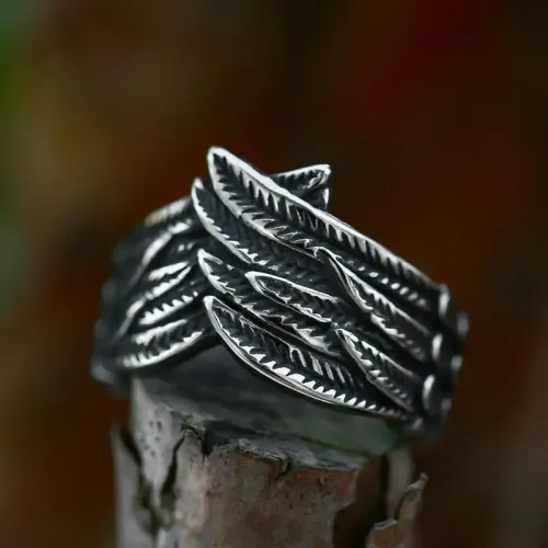 RTM2321 Angel Wings Feather Ring Stainless Steel Fashion Accessory for Men and Women