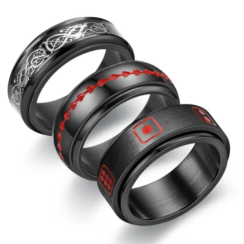 RTM713 Men's Stainless Steel Rotatable Ring Dragon Pattern Pressure Relief Jewelry