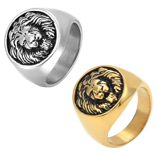 RTM2208 Lion Head Ring for Men Stainless Steel Animal King Band