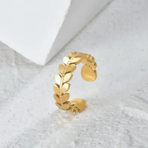 RTM2580 18K Gold Plated Stainless Steel Wheat Ear Ring Adjustable Open Band for Women