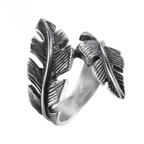 RTM623 Unisex Feather Ring Titanium Stainless Steel Jewelry for Men and Women