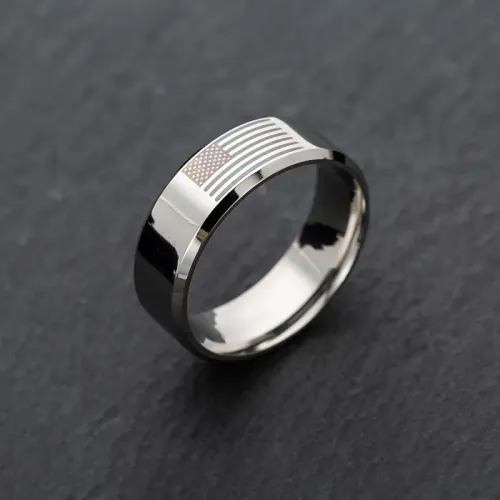 RTM1158 8MM American Flag Men's Stainless Steel Ring Patriotic Jewelry Piece