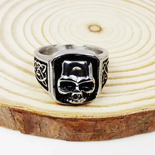 RTM197 Men's Titanium Steel Skull Ring Blackened Stainless Ghost Head Jewelry