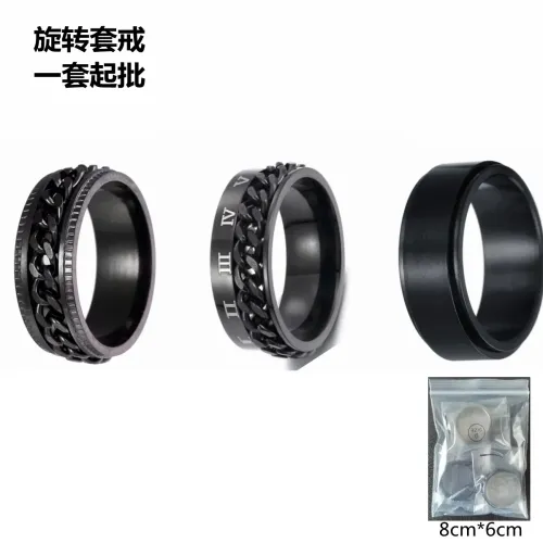 RTM1422 Men's Rotatable Stainless Steel Ring Set 3 Pieces,Electroplated & Non-Fading