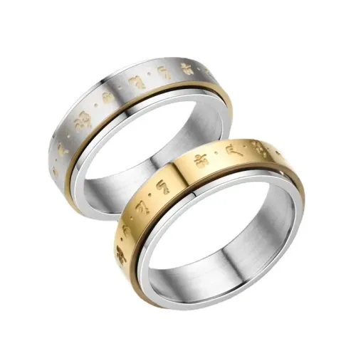 RTM714 Six Character Mantra Rotatable Ring Stainless Steel Couple's Band