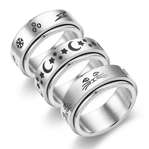 RTM742 Star Moon Rotating Stainless Steel Ring Celestial Fidget Jewelry