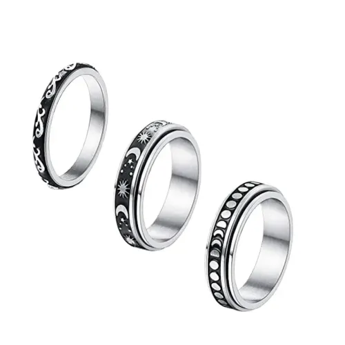 RTM832 Rotating Star Moon Stainless Steel Couple Ring Celestial Love Jewelry