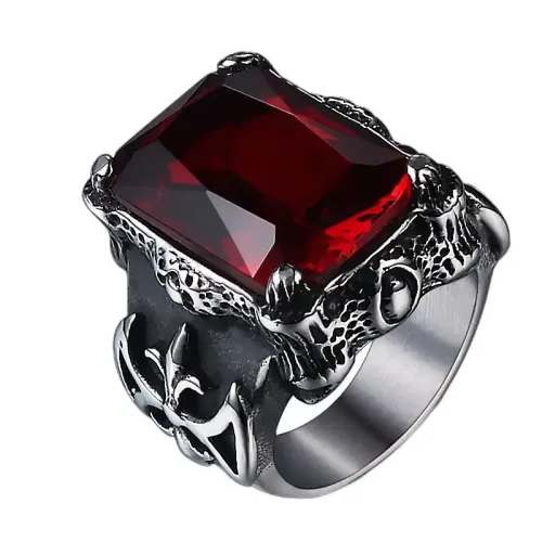 RTM644 Men's Titanium Steel Ruby Ring Punk Jewelry Fashion Piece