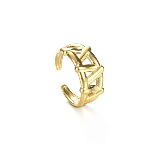 RTM2574 14K Gold-Plated Stainless Steel C-Shaped Open Ring Irregular Hollow Design for Women