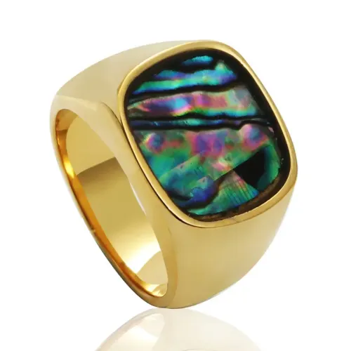 RTM1531 Colorful Shell Stainless Steel Square Ring Chic Jewelry Accessory