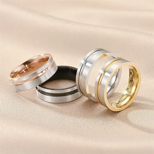 RTM857 Two-Tone Frosted Stainless Steel Rings Fashionable Men's Couple Bands
