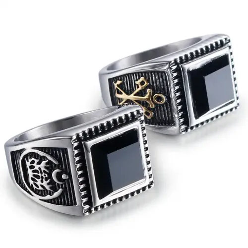 RTM604 Black Zircon Anchor Ring Men's Stainless Steel Fashion Accessory