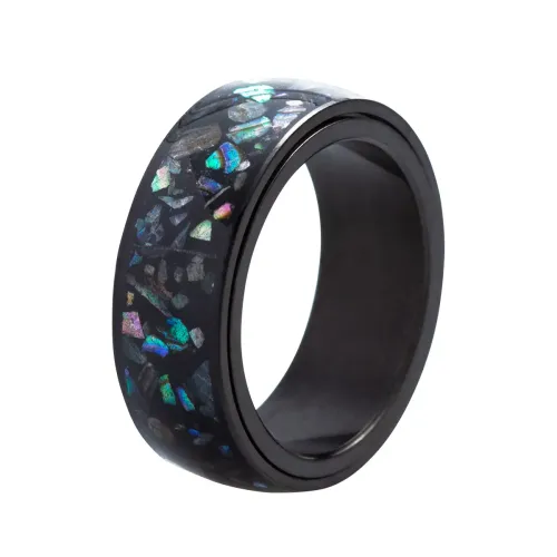 RTM1456 8MM Abalone Shell Inlaid Stainless Steel Rotatable Ring for Men Unique Jewelry