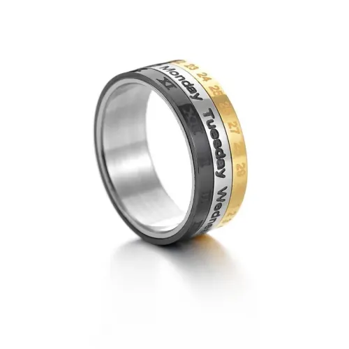 RTM2504 Men's Rotatable Titanium Steel Calendar Ring with Roman Numerals