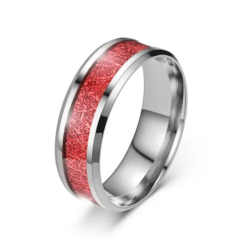 RTM2739 Bevel Edge Fog Pine & Ice Silk Red Gold Orchid Couple Rings