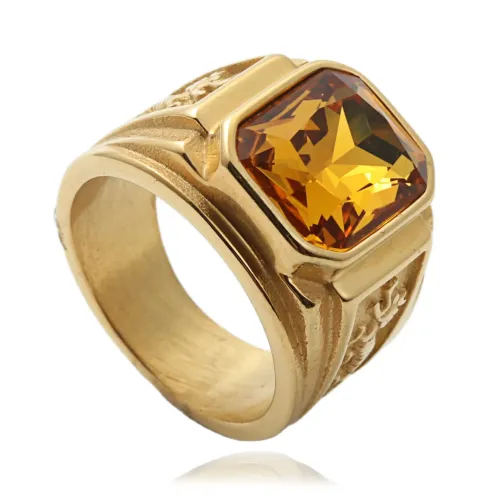 RTM1687 Multicolor Gemstone Punk Ring Stainless Steel Lion Design for Men
