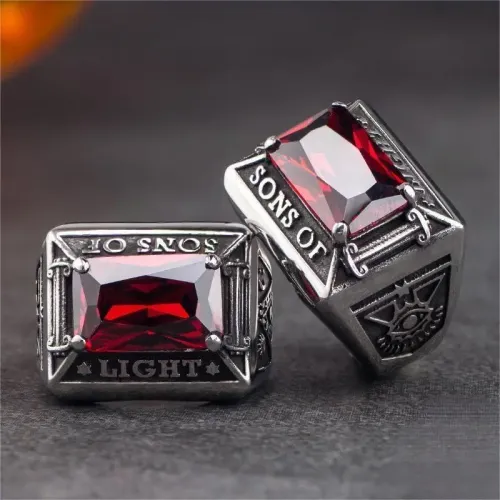 RTM2409 Elegant Masonic Stone Ring for Men Freemason Symbol Jewelry
