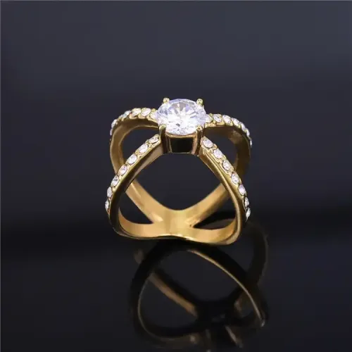 RTM338 X-Shape Diamond Zircon Women's Ring Stainless Steel Small Elegant Band
