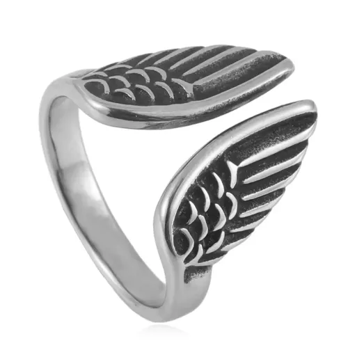 RTM1589 Punk Stainless Steel Animal Feather Ring Bold and Stylish Jewelry