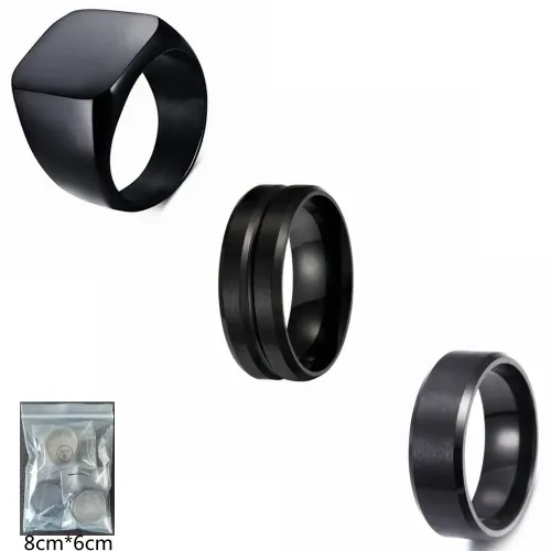 RTM1435 Men's Black Stainless Steel Ring Set Outdoor Ornaments Collection
