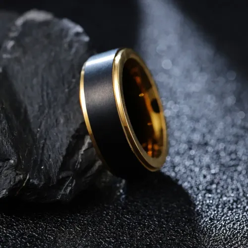 RTM1462 Black Gold Plated Tungsten Steel Men's Ring Elegant Jewelry Accessory