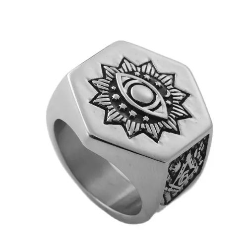 RTM1840 Masonic Eye Ring in Stainless Steel Exclusive Freemason Jewelry