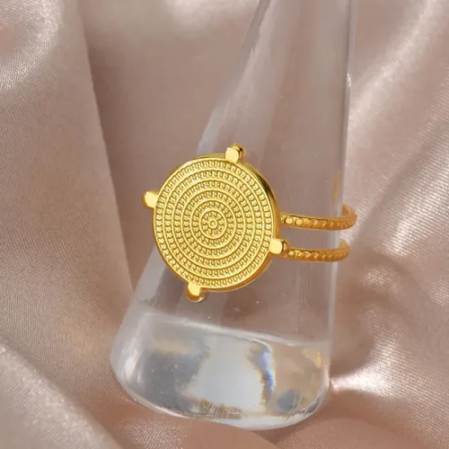 RTM2535 14K Gold Adjustable Ring for Women Stainless Steel with Irregular Pattern