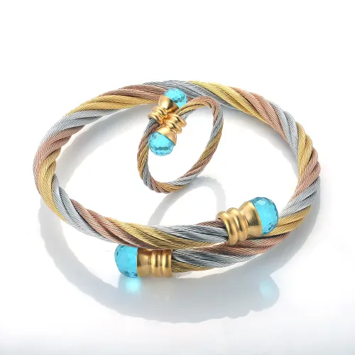 RTM2252 Colorful Wire Rope Stainless Steel Bracelet Elastic,Adjustable Open Bangle