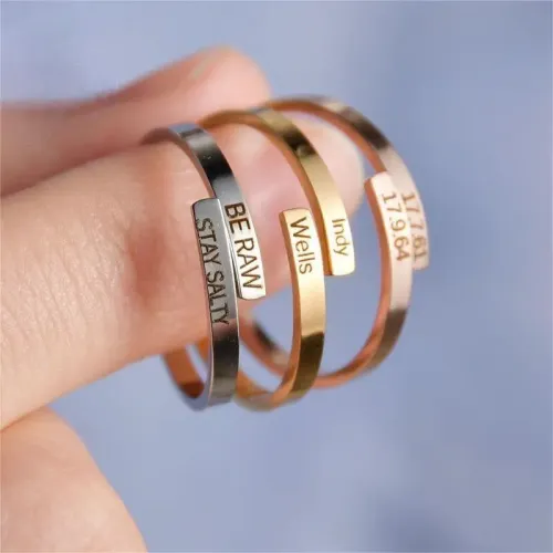 RTM2601 Adjustable 18K Gold-Plated Stainless Steel Ring Staggerable Open Band