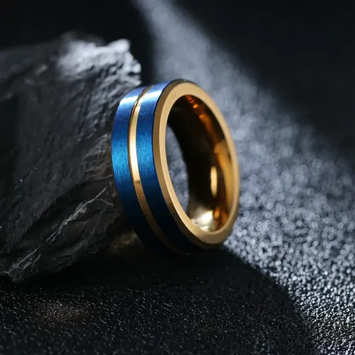 RTM1468 Dual-Tone 8MM Blue & Gold Men's Ring Electroplated Tungsten Steel Jewelry