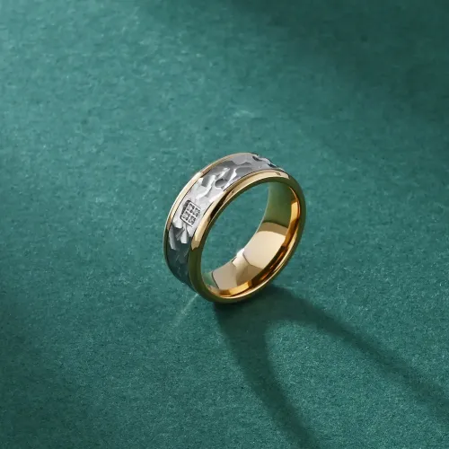 RTM1117 Unique Men's Bark Pattern Ring with Inlaid Stone Stainless Steel Couple's Jewelry