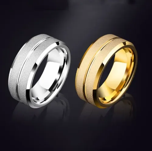 RTM933 Frosted Stainless Steel Single Line Couple Rings Modern Love Bands