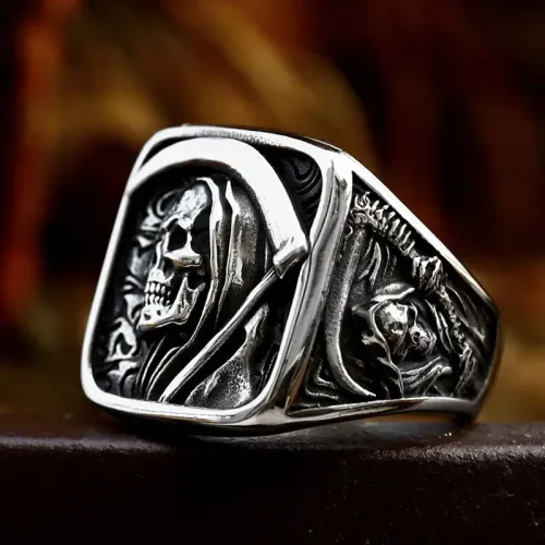 RTM2368 Stainless Steel Punk Skull Ring for Men Edgy Death Skull Design