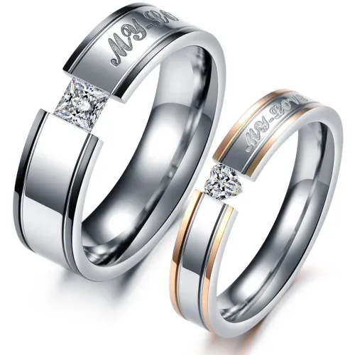 RTM2254 Elegant Zircon Stainless Steel Couple Rings Perfect Matching Jewelry Set
