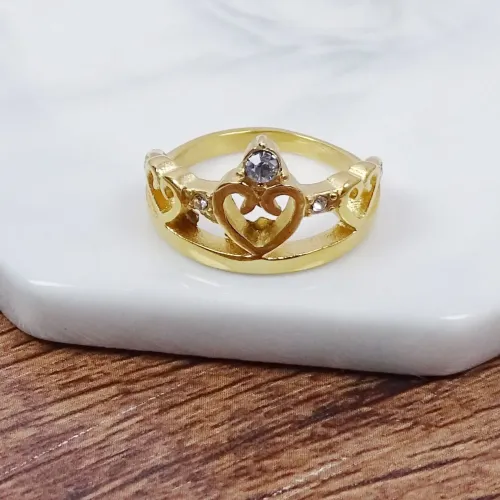 RTM403 18K Gold Small Crown Diamond Ring Women's Titanium Stainless Steel Geometric Jewelry