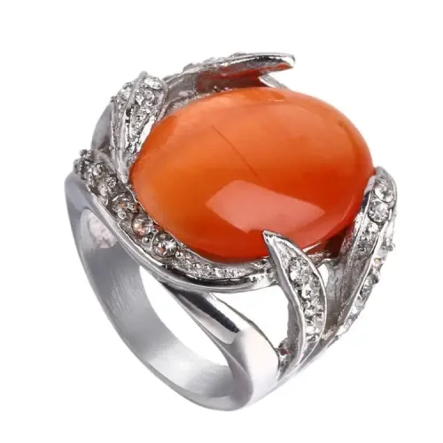 RTM283 opal Diamond Ring Women's Stainless Titanium Steel Fashion Jewelry