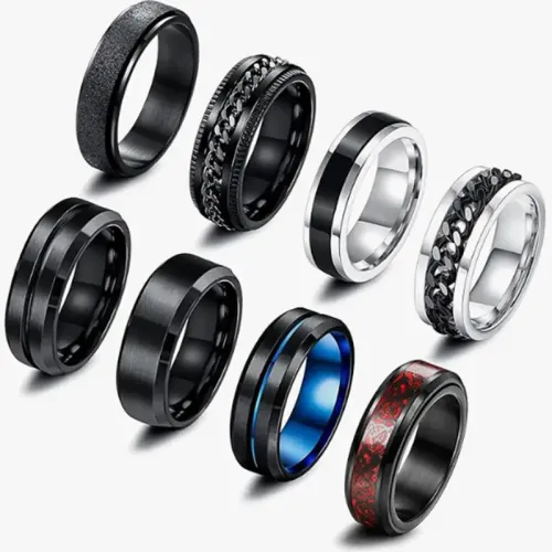 RTM1496 Black Stainless Steel Stress Relief Ring Set for Men Soothing Jewelry