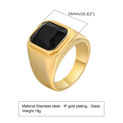 RTM169 Black Titanium Steel Ring Men's Hip Hop Jewelry with Stainless Glass