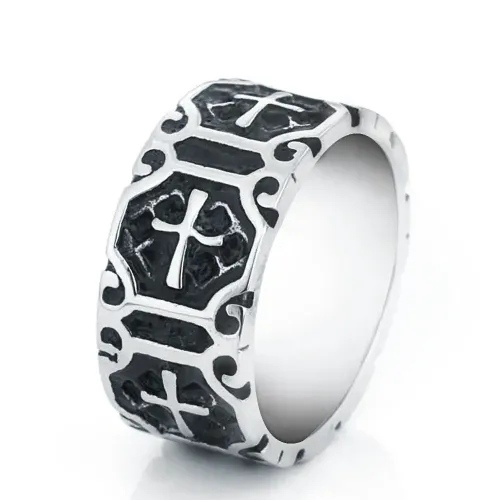 RTM2168 Punk Cross Ring Stainless Steel Crusader Gothic Band for Men