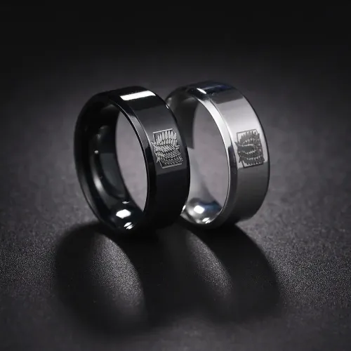 RTM1165 8MM Wings of Freedom Bevel Ring Laser-Engraved Stainless Steel Jewelry