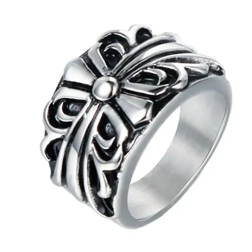 RTM647 Titanium Steel Cross Ring Unisex Couple Jewelry for Men and Women