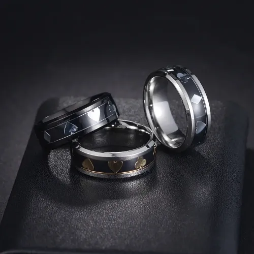 RTM1269 8MM Men's Stainless Steel Ring Playing Card Design Jewelry