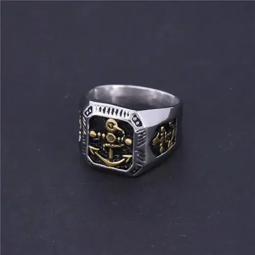 RTM392 Navy Anchor Titanium Steel Ring Men's Punk Fishhook Stainless Steel Ring