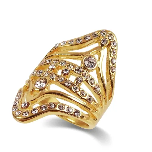 RTM418 18K Diamond Titanium Zircon Band Unisex Geometric Stainless Steel Ring