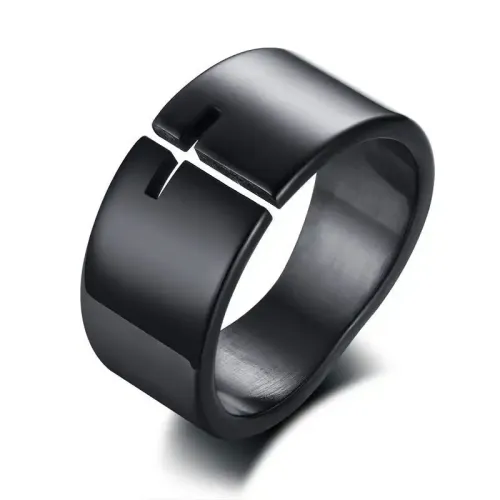 RTM143 Men's Black Stainless Steel Hollow Cross Ring Trendy Jewelry Accessory
