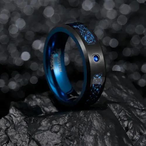 RTM1460 Men's Carbon Fiber Ring with Zircon Dragon Half Circle Oil Drip,Dual Color