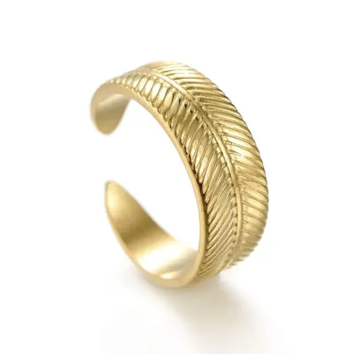 RTM2499 14K Gold Willow Leaf C-Shaped Adjustable Women's Ring Stainless Steel