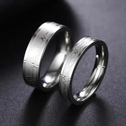 RTM1159 ECG Stainless Steel Couple Rings Pinky Tail Jewelry for Men & Women