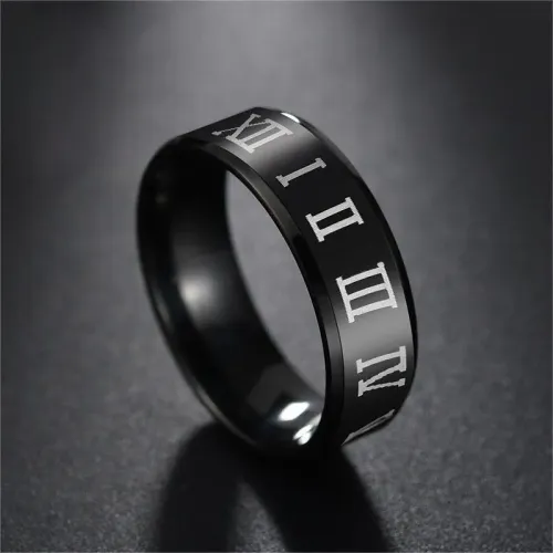 RTM2632 8mm Stainless Steel Men's Band with Lucky Roman Numeral Design Secure & Stylish